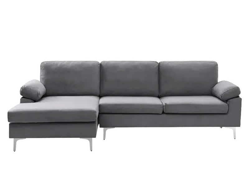 Kaveah Velvet Sofa With Left Chaise - Dark Grey