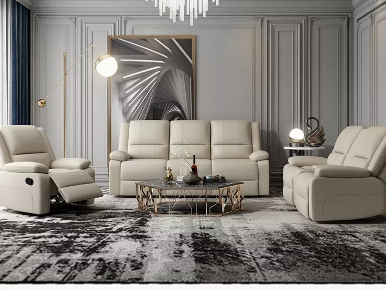 Lancer Recliner Sofa Set - Beige