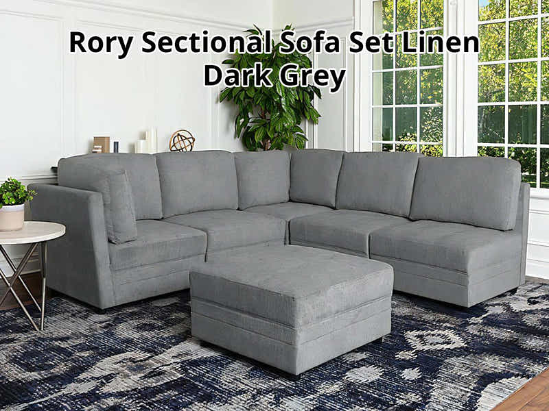 Rory Sectional Sofa Set Linen Dark Grey