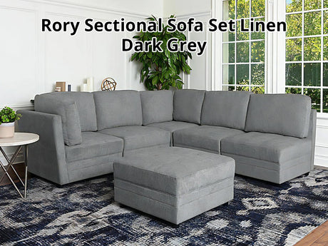 DS Rory Sectional Sofa Set Linen Dark Grey