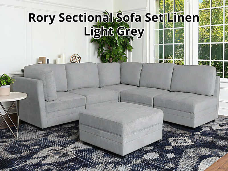 Rory Sectional Sofa Set Linent Light Grey