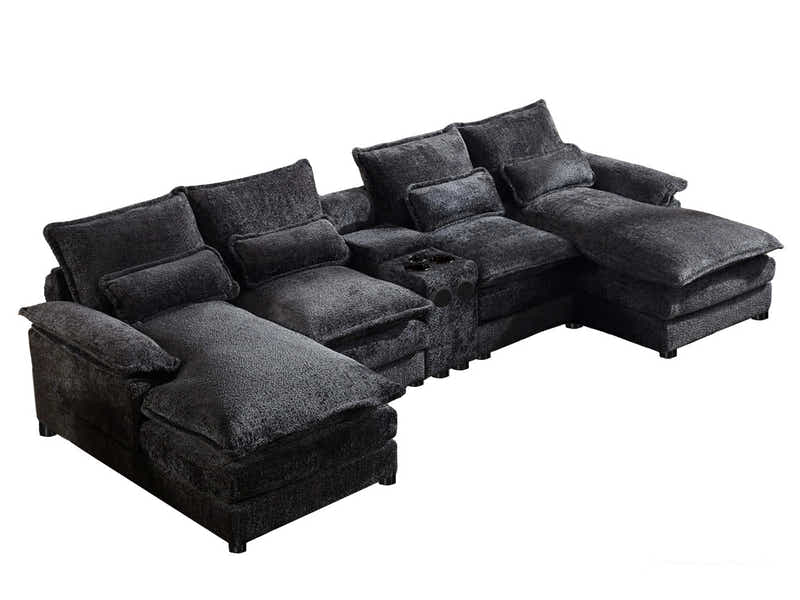 U-shaped Combination Sofa Chenille - Black