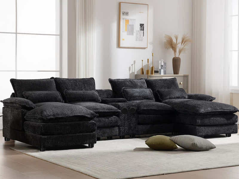 U-shaped Combination Sofa Chenille - Black