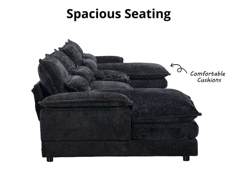 U-shaped Combination Sofa Chenille - Black