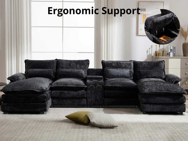 U-shaped Combination Sofa Chenille - Black