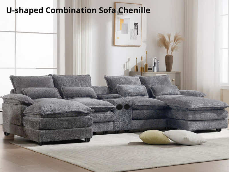 U-shaped Combination Sofa Chenille - Grey