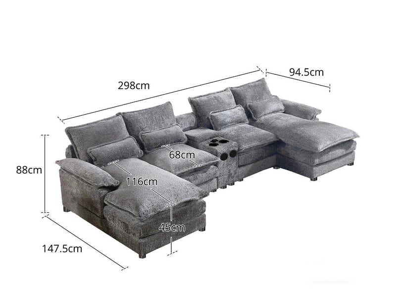 U-shaped Combination Sofa Chenille - Grey
