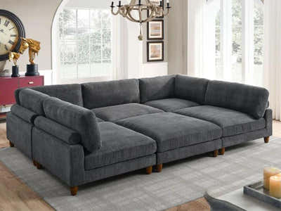 DS Morton Corduroy Modular Sleeper Sofa Grey