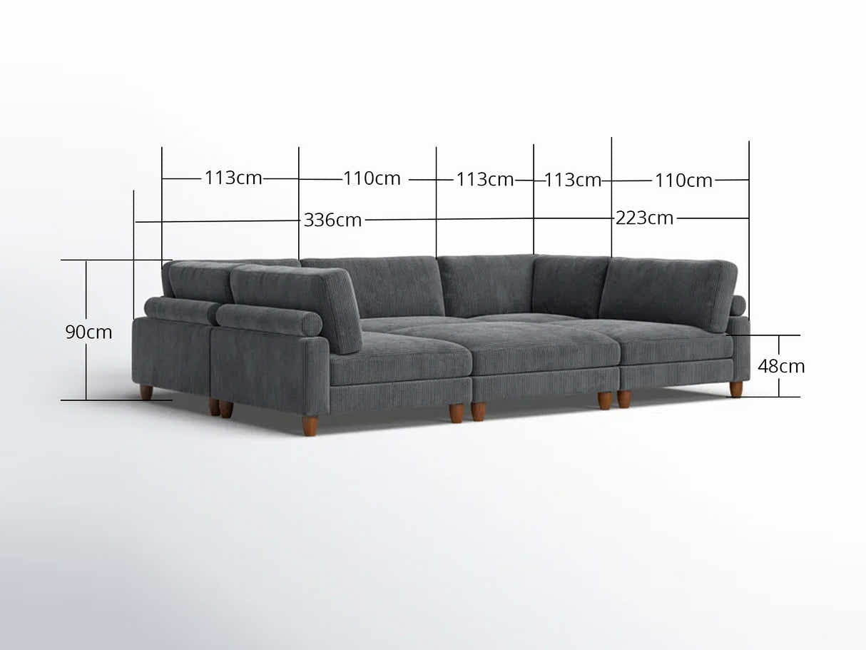 Morton Corduroy Modular Sleeper Sofa - Grey
