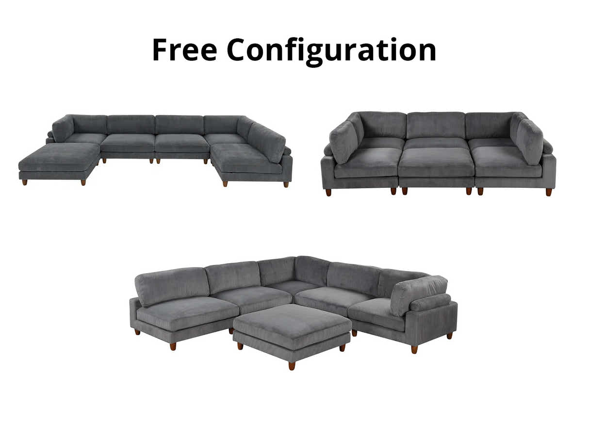 Morton Corduroy Modular Sleeper Sofa - Grey