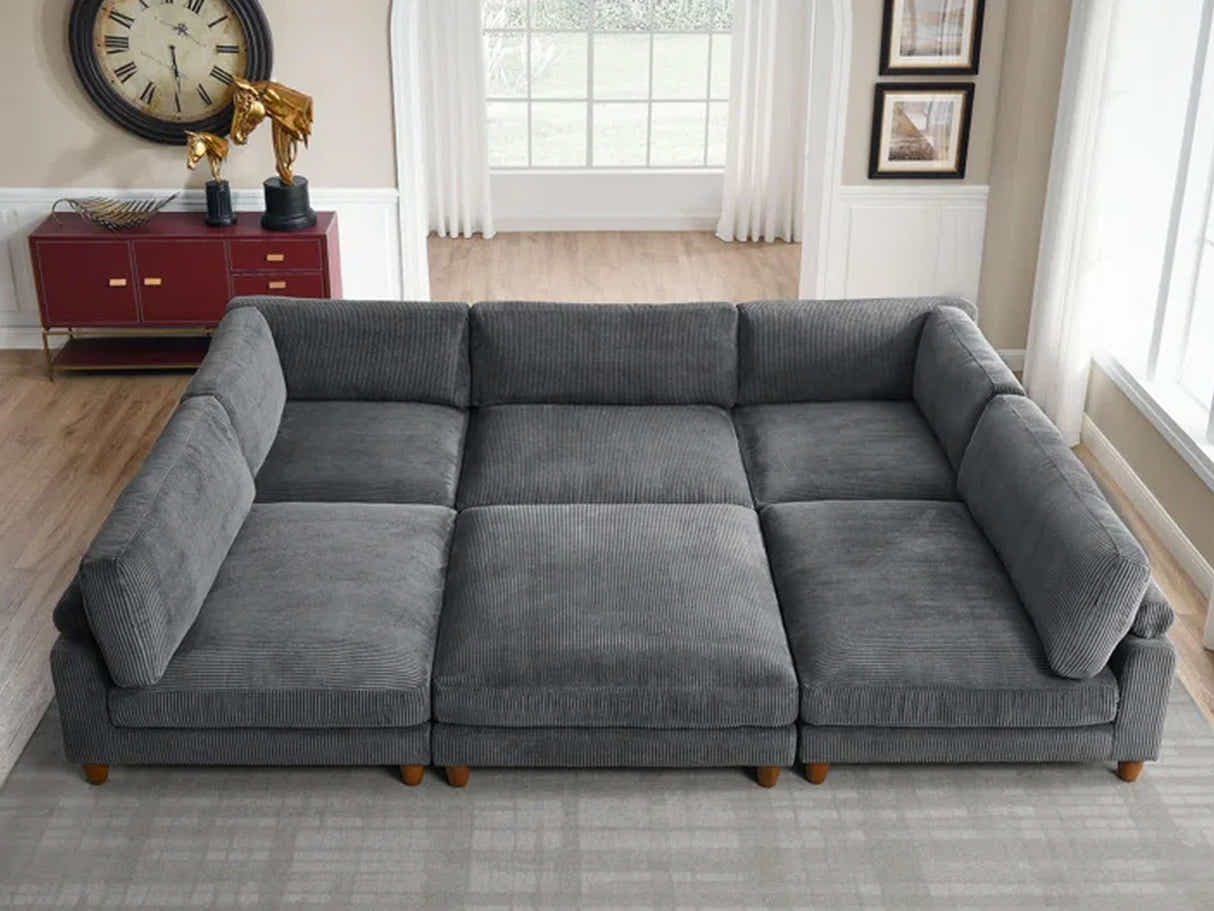 Morton Corduroy Modular Sleeper Sofa - Grey