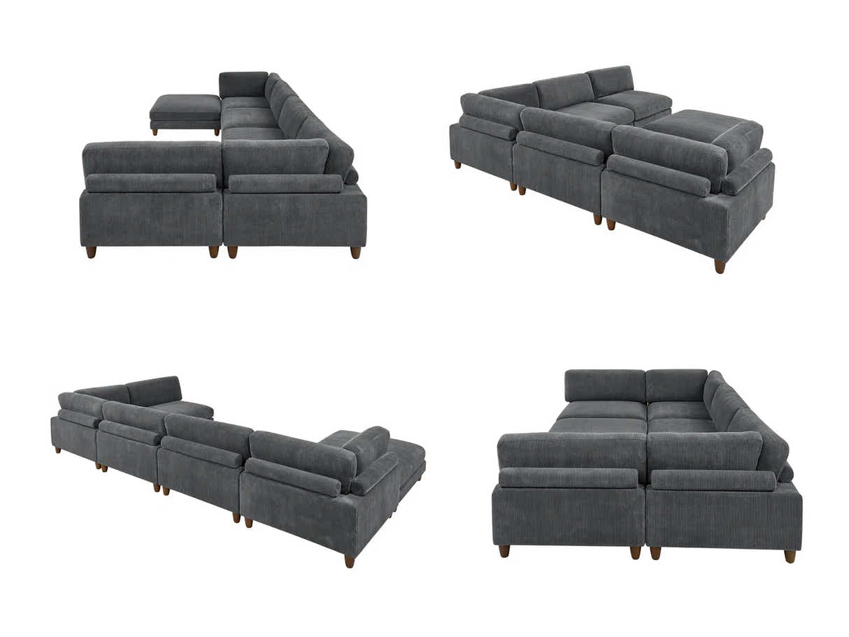 Morton Corduroy Modular Sleeper Sofa - Grey