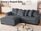 DS Daury L Shaped Sofa Corduroy Dark Grey
