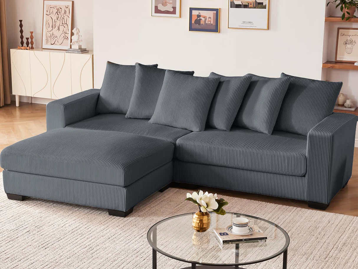 DS Daury L Shaped Sofa Corduroy Dark Grey