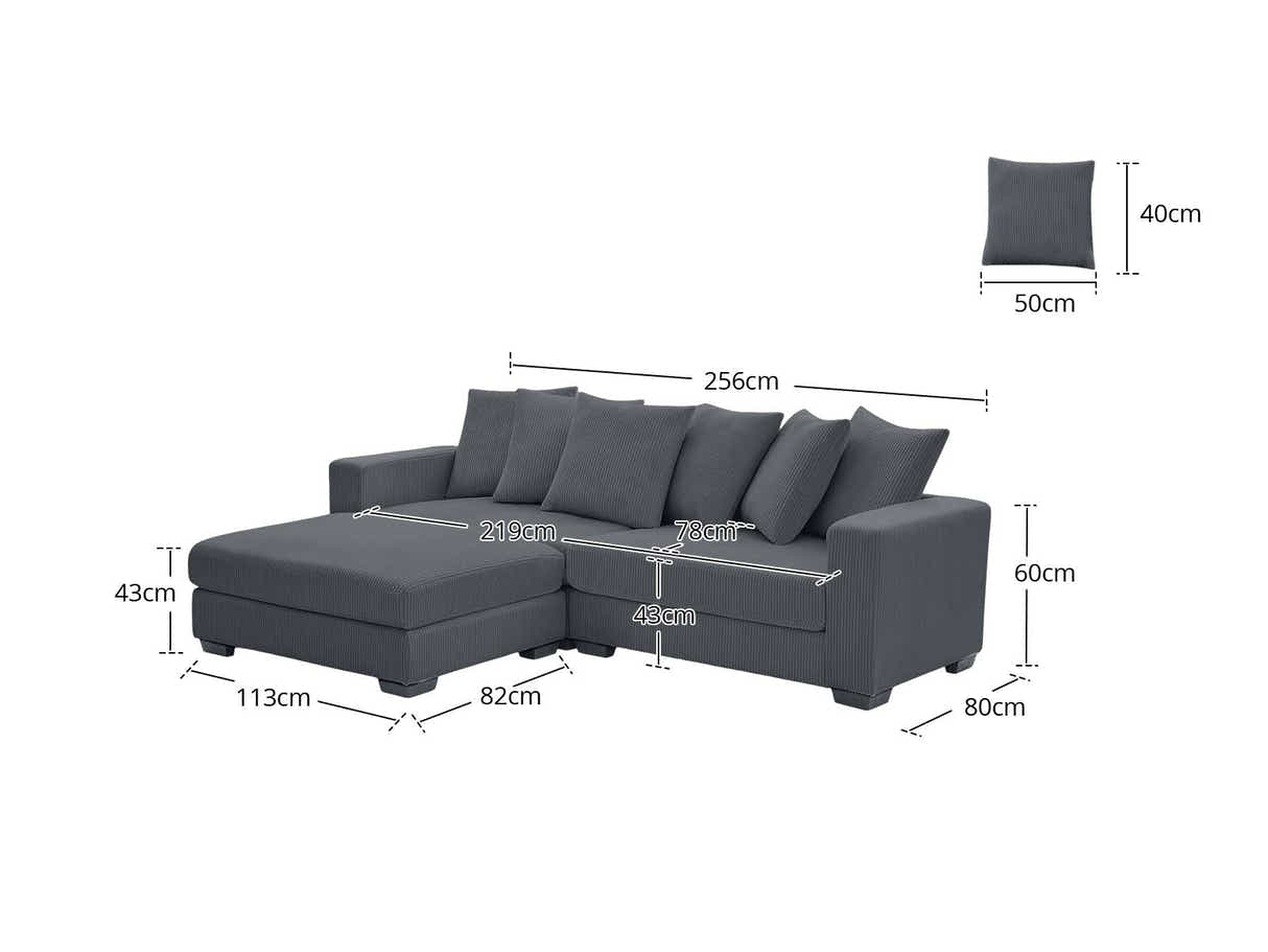 DS Daury L Shaped Sofa Corduroy Dark Grey