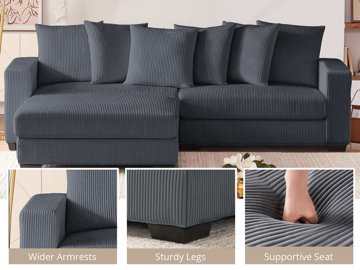 DS Daury L Shaped Sofa Corduroy Dark Grey