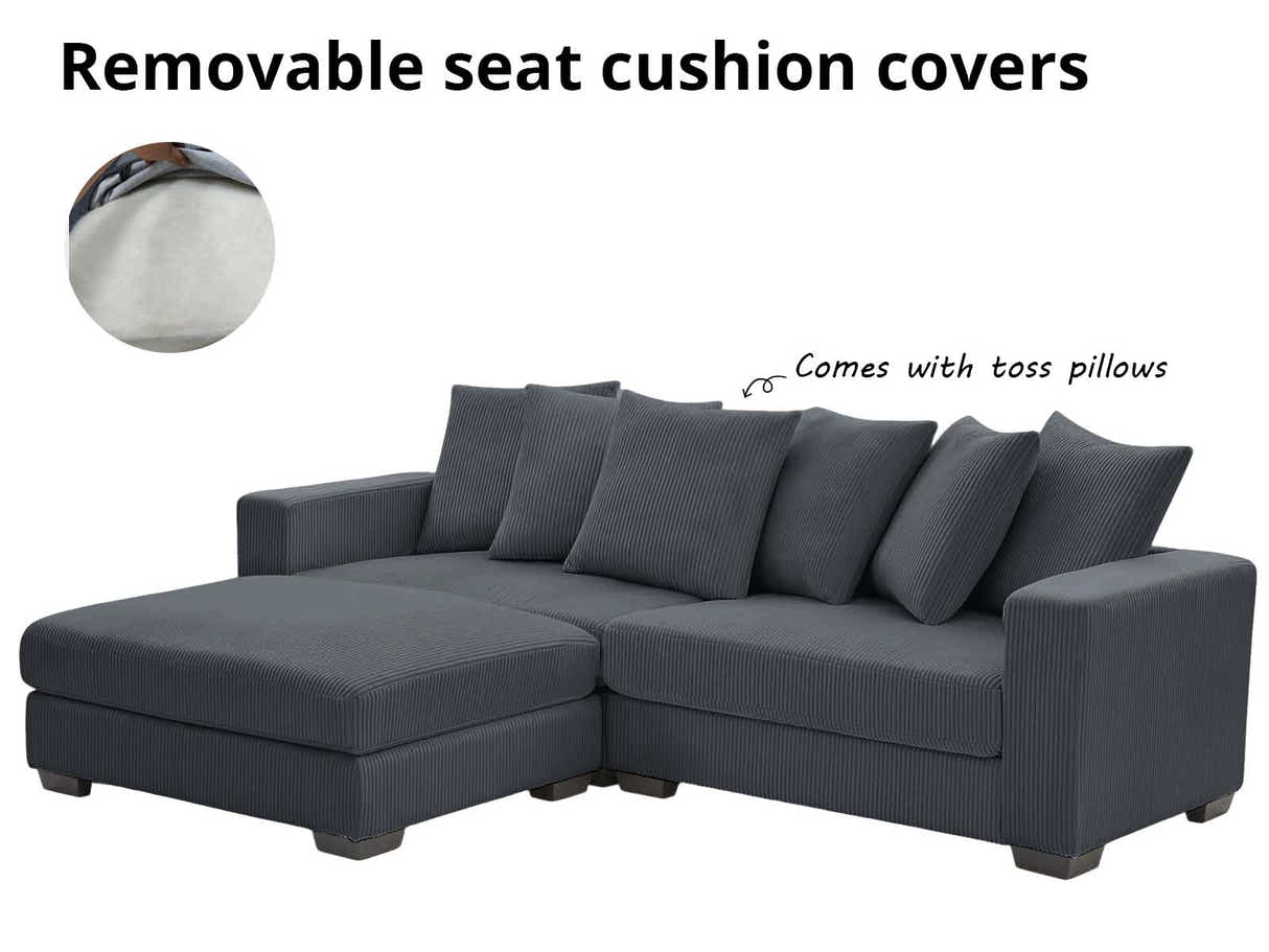DS Daury L Shaped Sofa Corduroy Dark Grey