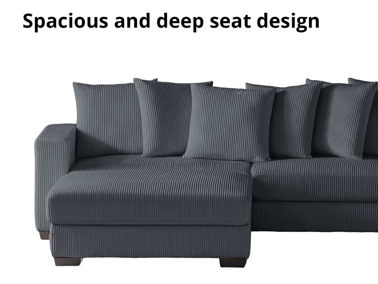 DS Daury L Shaped Sofa Corduroy Dark Grey