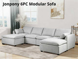 DS Jonpony 6PC Modular Sofa Set Light Grey