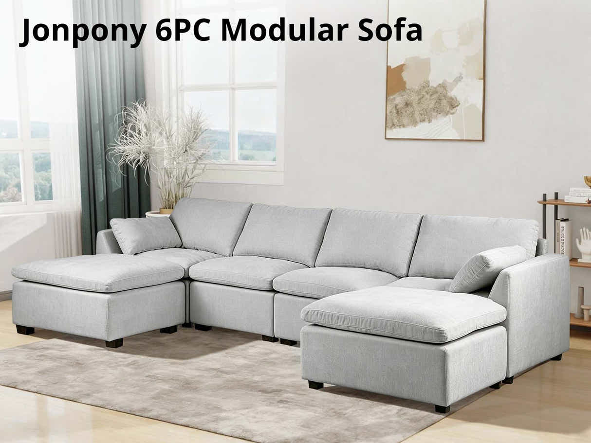 DS Jonpony 6PC Modular Sofa Set Light Grey