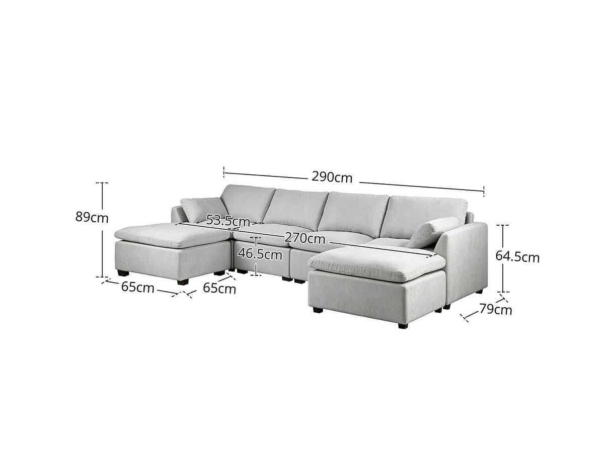 DS Jonpony 6PC Modular Sofa Set Light Grey