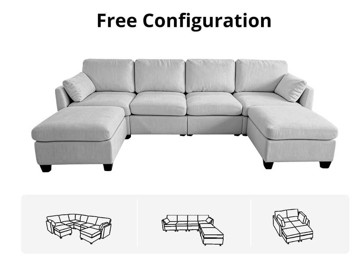 DS Jonpony 6PC Modular Sofa Set Light Grey