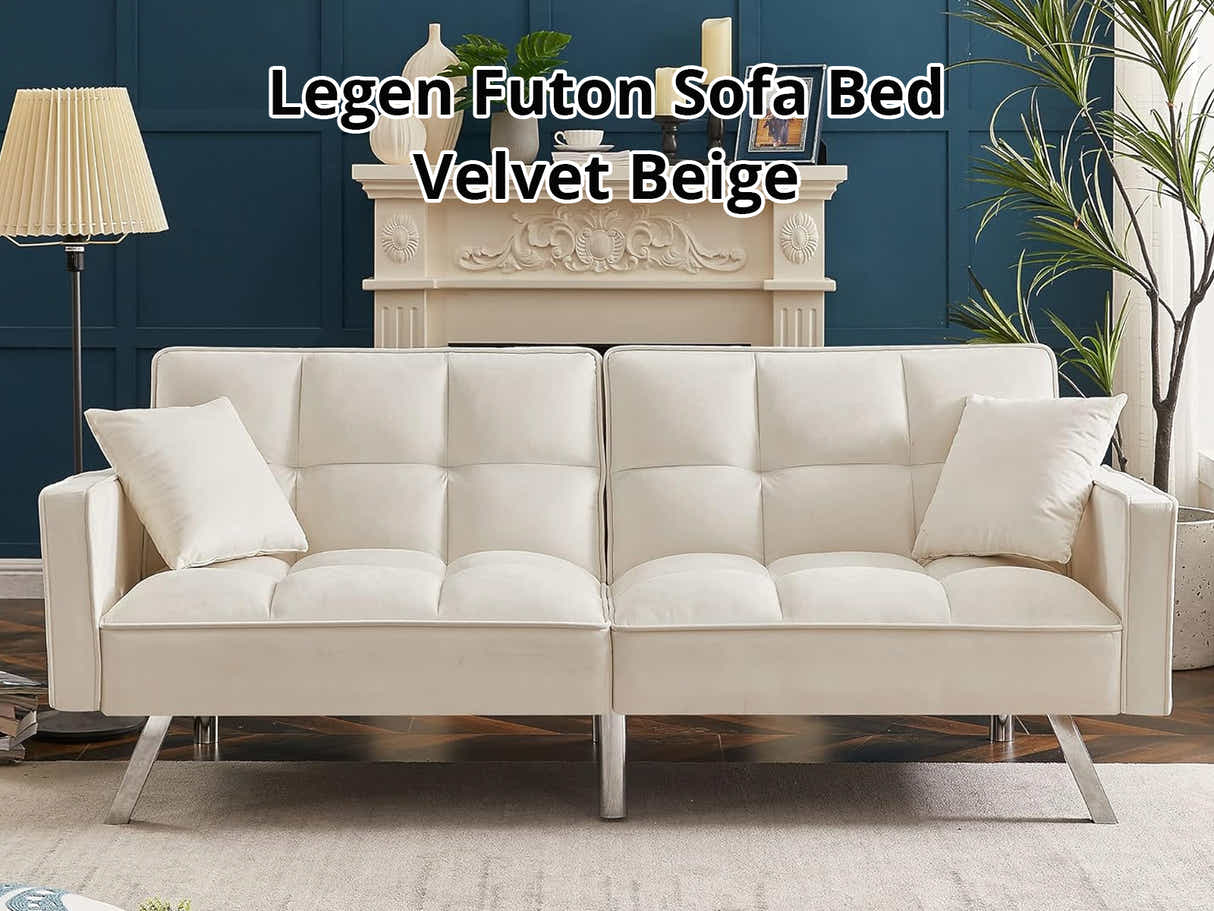 Legen Futon Sofa Bed Velvet - Beige