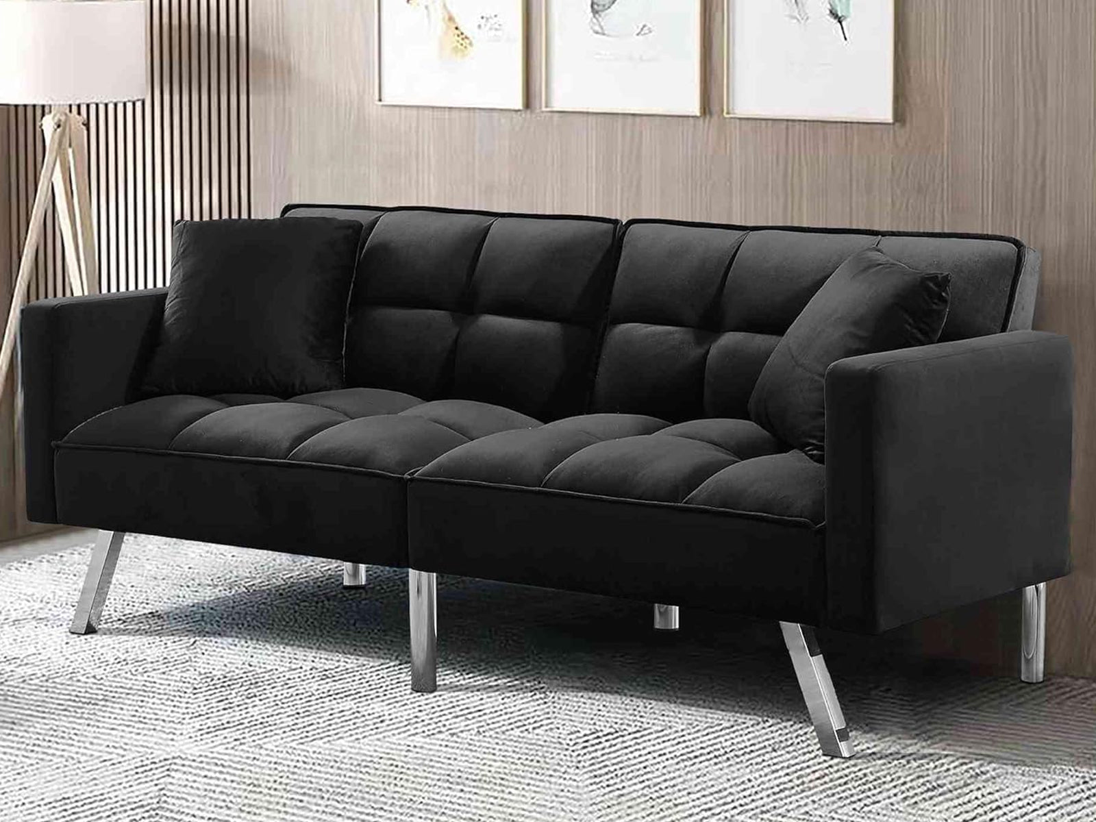 Legen Futon Sofa Bed Velvet - Black –Affordable Home & Living | TSB ...