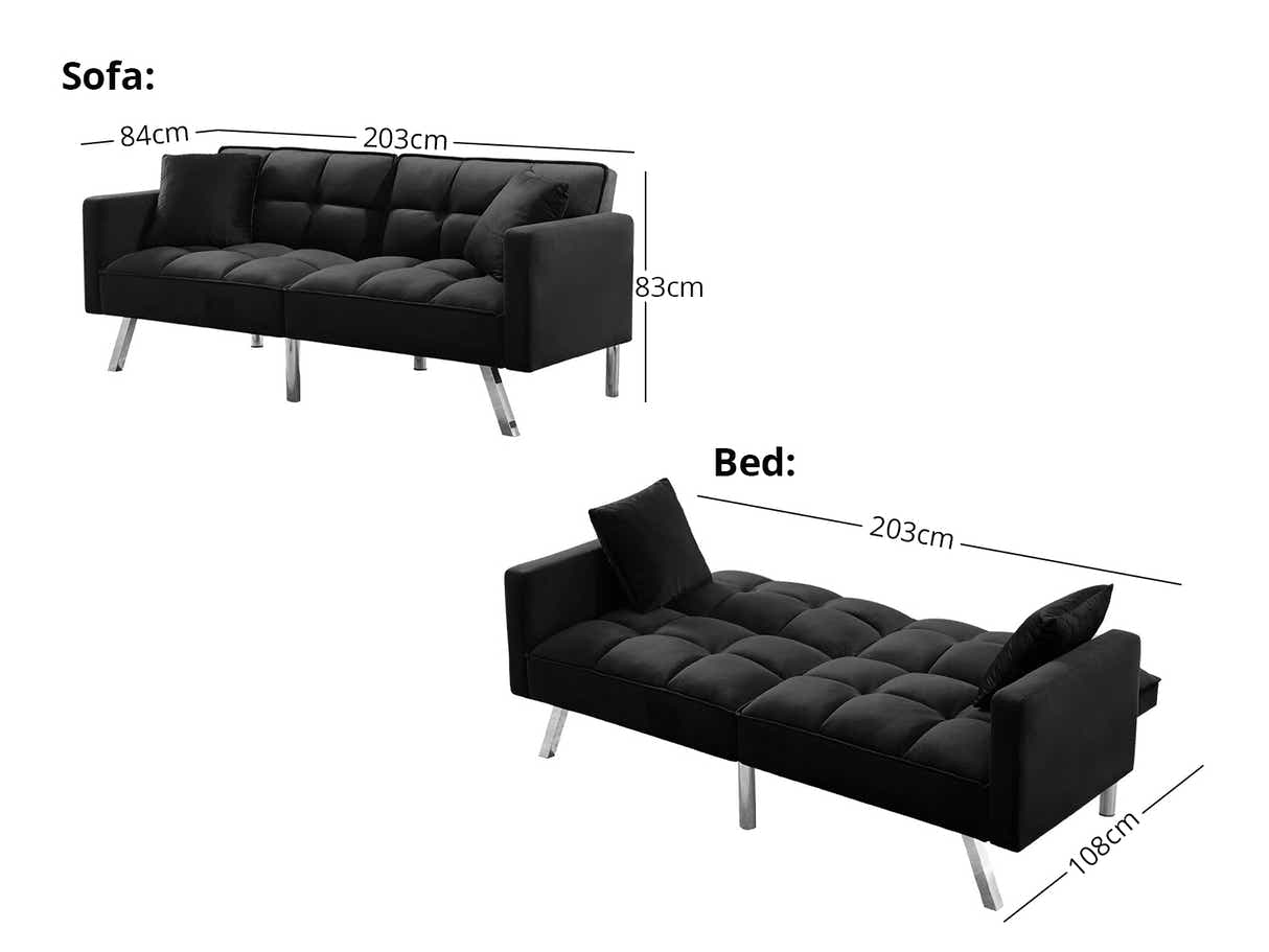 Legen Futon Sofa Bed Velvet - Black