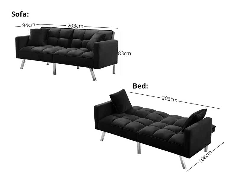 DS Legen Futon Sofa Bed Velvet Black