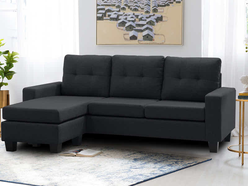 Robyn Linen Sofa Set With Ottoman - Black
