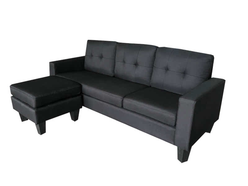 Robyn Linen Sofa Set With Ottoman - Black