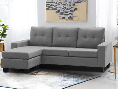 Robyn Linen Sofa Set With Ottoman - Dark Grey