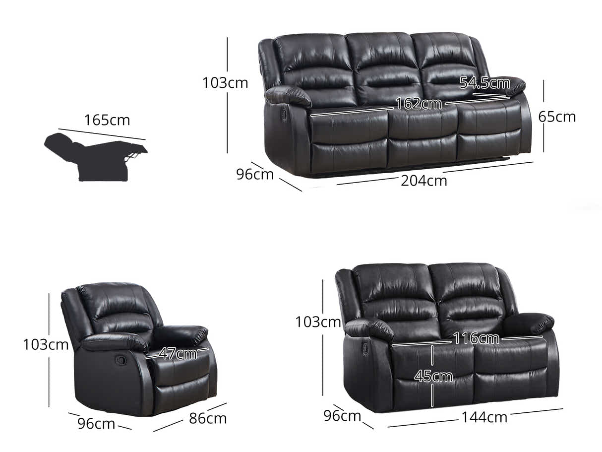 Porter Manual Recliner Sofa Set - Black