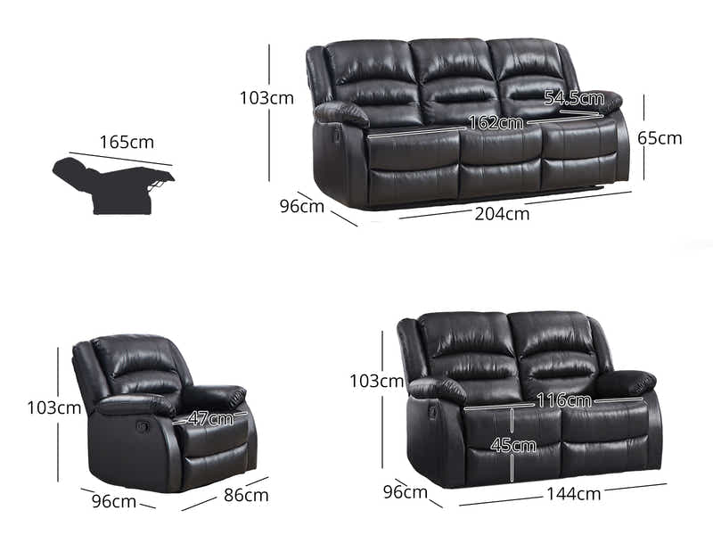 Porter Manual Recliner Sofa Set Black