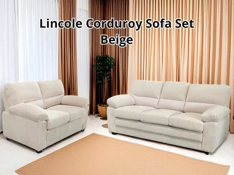 Lincole Corduroy 2-Piece Sofa Set - Beige