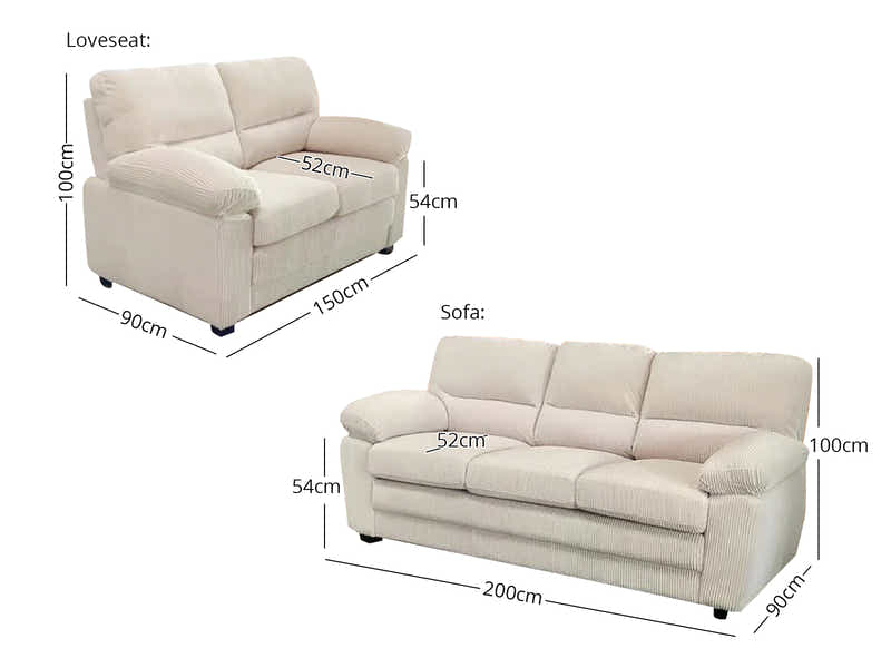 Lincole Corduroy 2-Piece Sofa Set - Beige