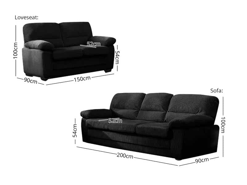 Lincole Corduroy 2-Piece Sofa Set - Black