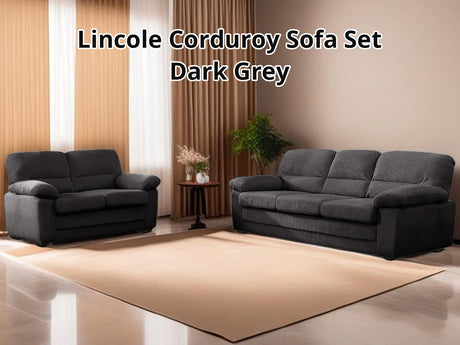 Lincole Corduroy Sofa Set Dark Grey