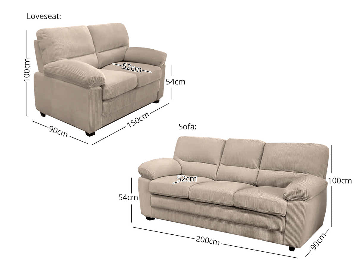 T Lincole Corduroy Sofa Set Khaki