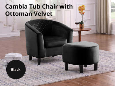 DS Cambia Tub Chair with Ottoman Velvet - Black