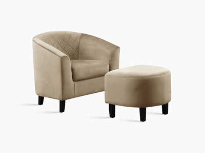 Tub Chair with Ottoman Velvet Light Brown