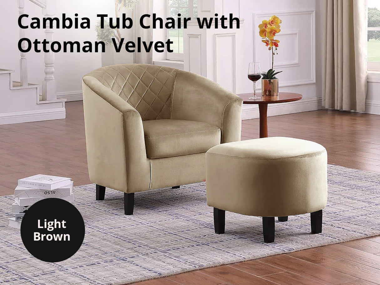 DS Tub Chair with Ottoman Velvet Light Brown