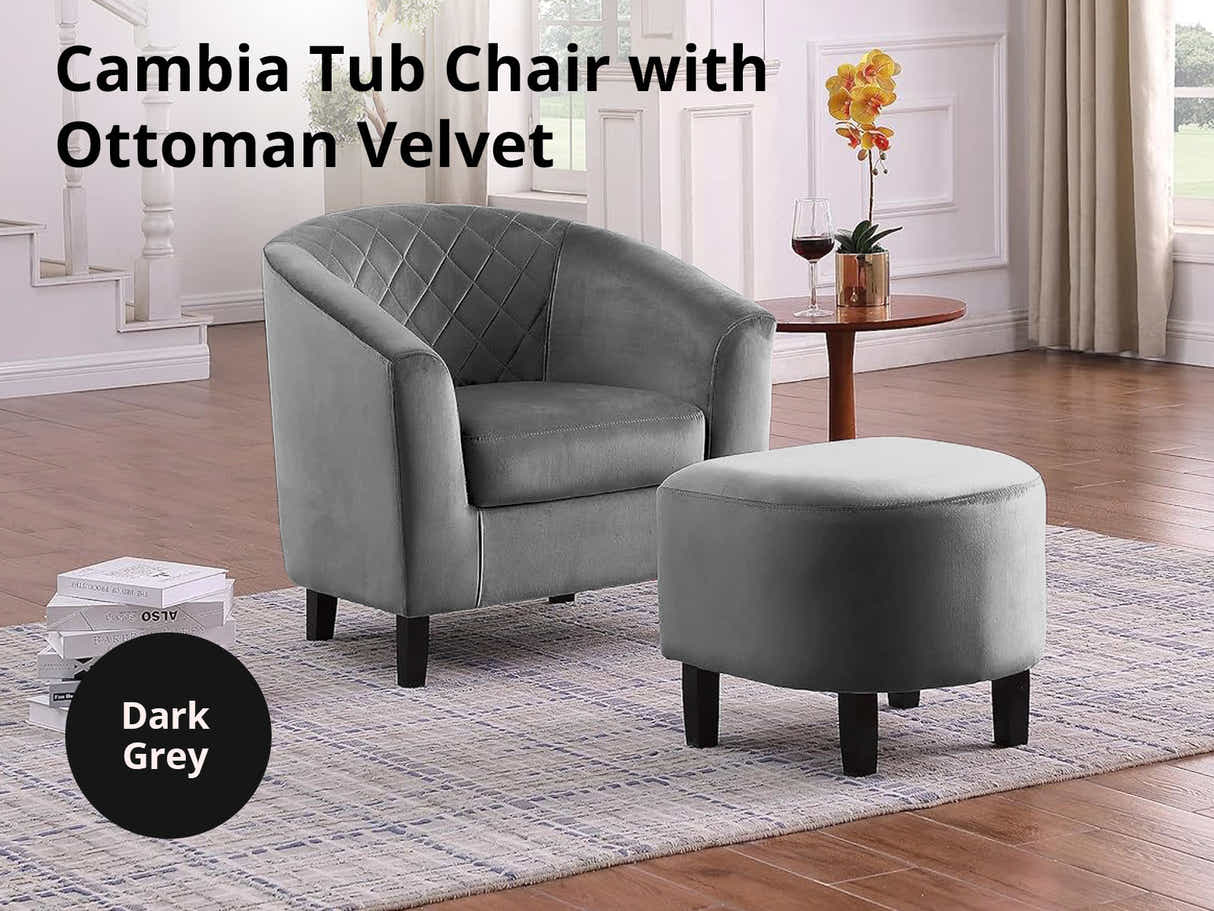 DS Tub Chair with Ottoman Velvet Dark Grey