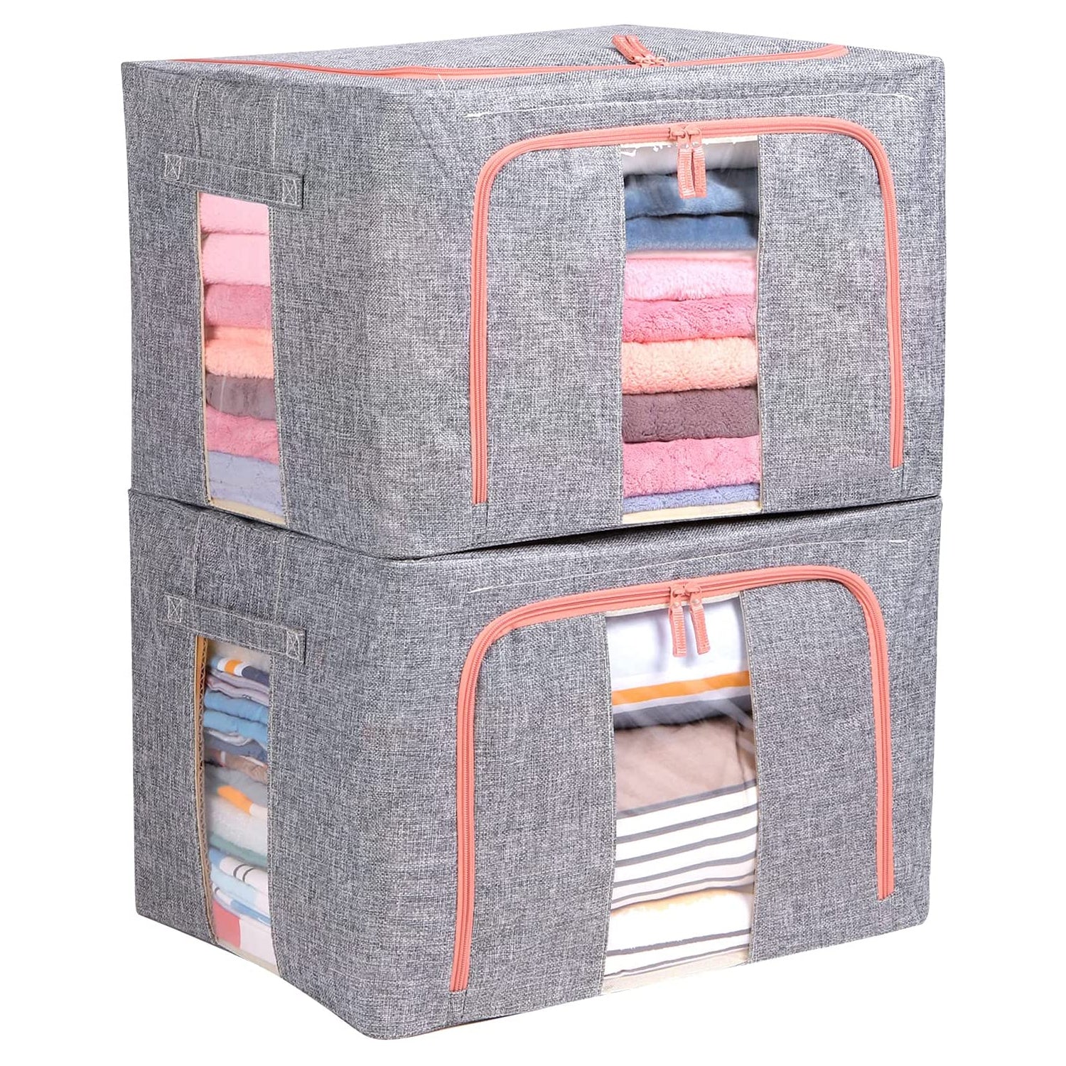 DS BS Foldable Steel Frame Clear Window Storage Bins Box-66L