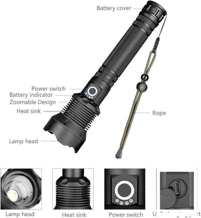 DS BS High Lumen LED Rechargeable Super Bright Torch Flashlight-27CM