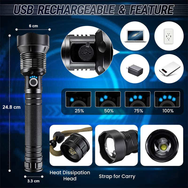 DS BS High Lumen LED Rechargeable Super Bright Torch Flashlight-27CM