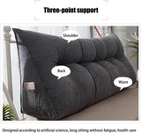 DS BS 120CM Cotton Linen Filled Triangular Wedge Bed Cushion-Black Gray