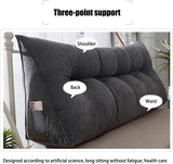 DS BS 120CM Cotton Linen Filled Triangular Wedge Bed Cushion-Black Gray