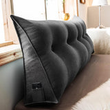 DS BS 120CM Cotton Linen Filled Triangular Wedge Bed Cushion-Black Gray